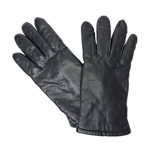 Black Leather Knit Winter Womens Gloves Small - Picture 4 of 14